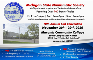 Michigan State Numismatic Society November 2026 Show